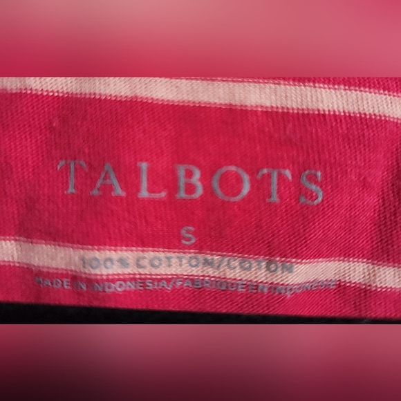 Talbot's Womens Cotton Striped Pink And Peach V-Neck Top W/Tie Sleeves - Size S - Picture 3 of 4